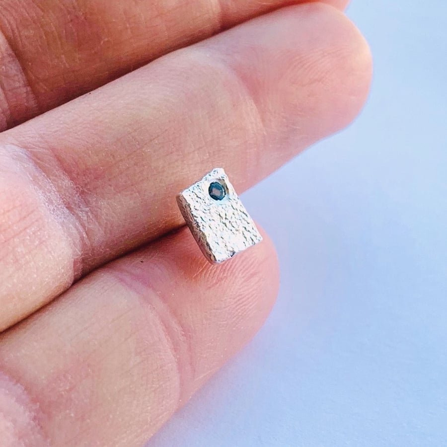 Recycled Sterling Silver Single Topaz Square Man Stud Earring