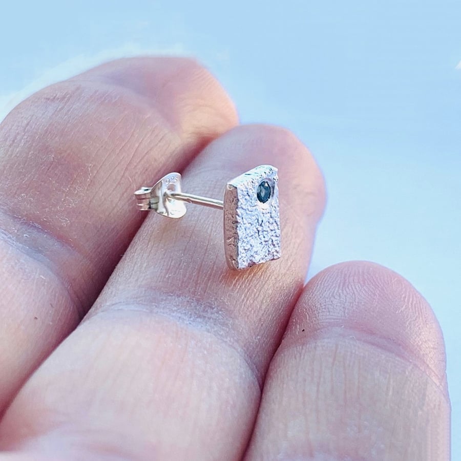 Recycled Sterling Silver Single Topaz Square Stud Earring