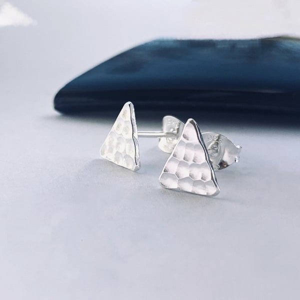 Recycled Sterling Silver triangle stud earrings by Nyaki Punk jewellery
