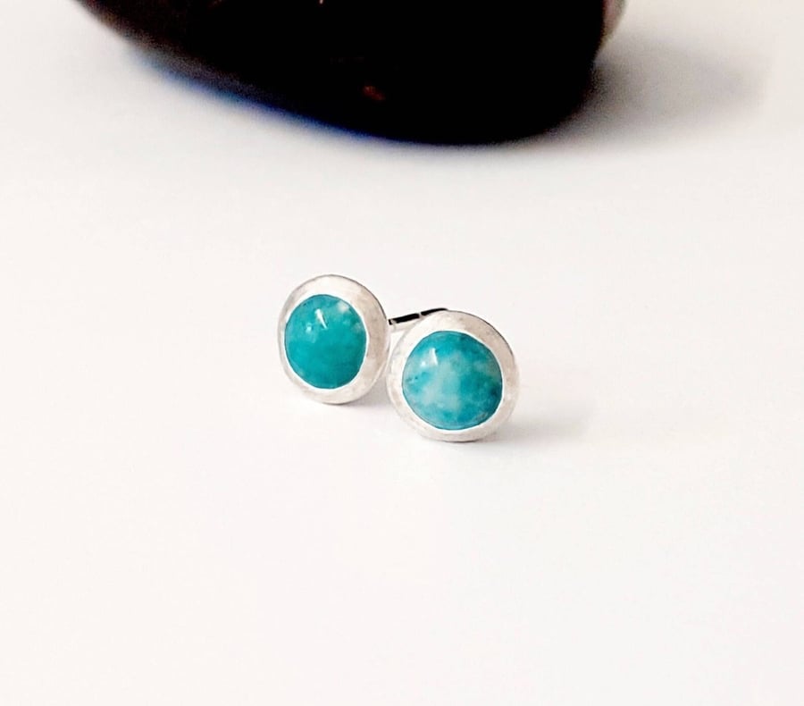 STERLING SILVER  Amazonite Stud Earrings, Handmade Urban Jewellery