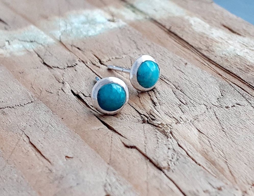 STUD EARRINGS Sterling Silver Amazonite, Handmade Urban Jewellery