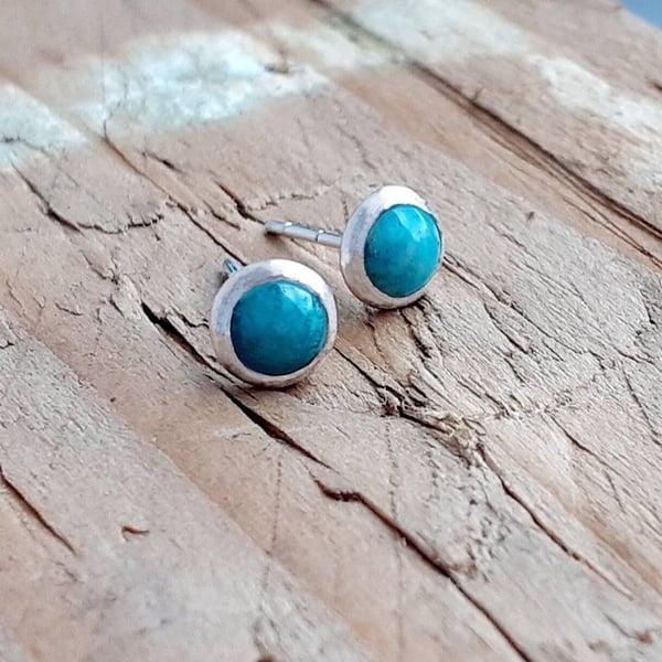 STUD EARRINGS Sterling Silver Amazonite, Handmade Urban Jewellery