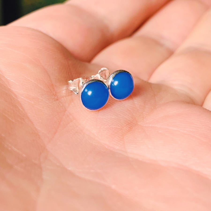 Sterling Silver Blue Agate StudEarrings, Handmade Urban Jewellery WEDDING