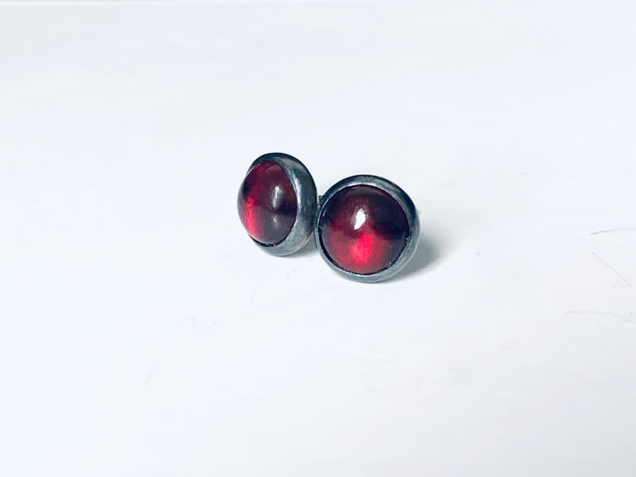 STUD EARRINGS  Sterling Silver Garnet Stud Earrings, Handmade Urban Jewellery