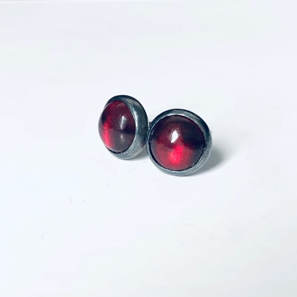 STUD EARRINGS  Sterling Silver Garnet Stud Earrings, Handmade Urban Jewellery