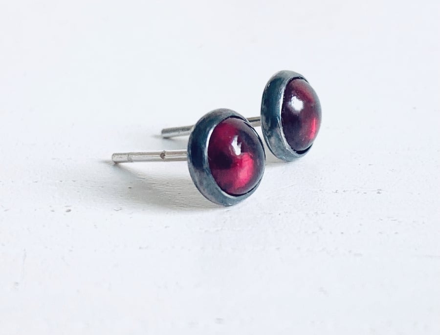 STERLING SILVER Garnet Stud Earrings, Handmade Urban Jewellery