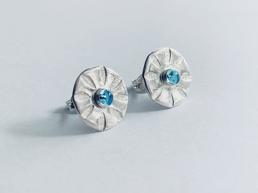 Recycled Sterling Silver Topaz Stud,HANDMADE sterling silver topaz stud earrings