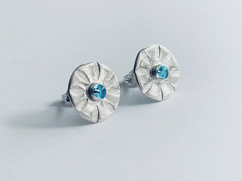 STERLING SILVER Topaz Stud earrings, Handmade Urban Jewellery Design