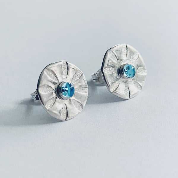 Recycled Sterling Silver Topaz Stud,HANDMADE sterling silver topaz stud earrings