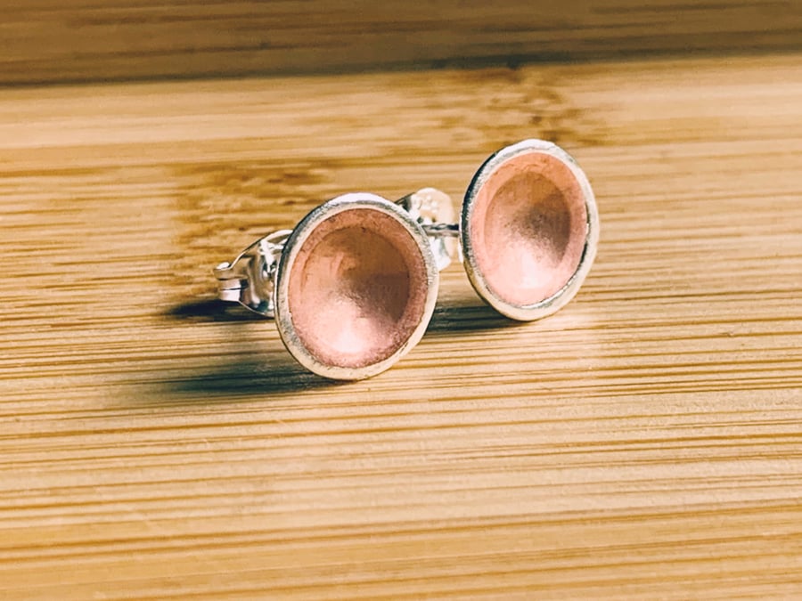 Handmade Sterling Silver Copper Stud Earrings