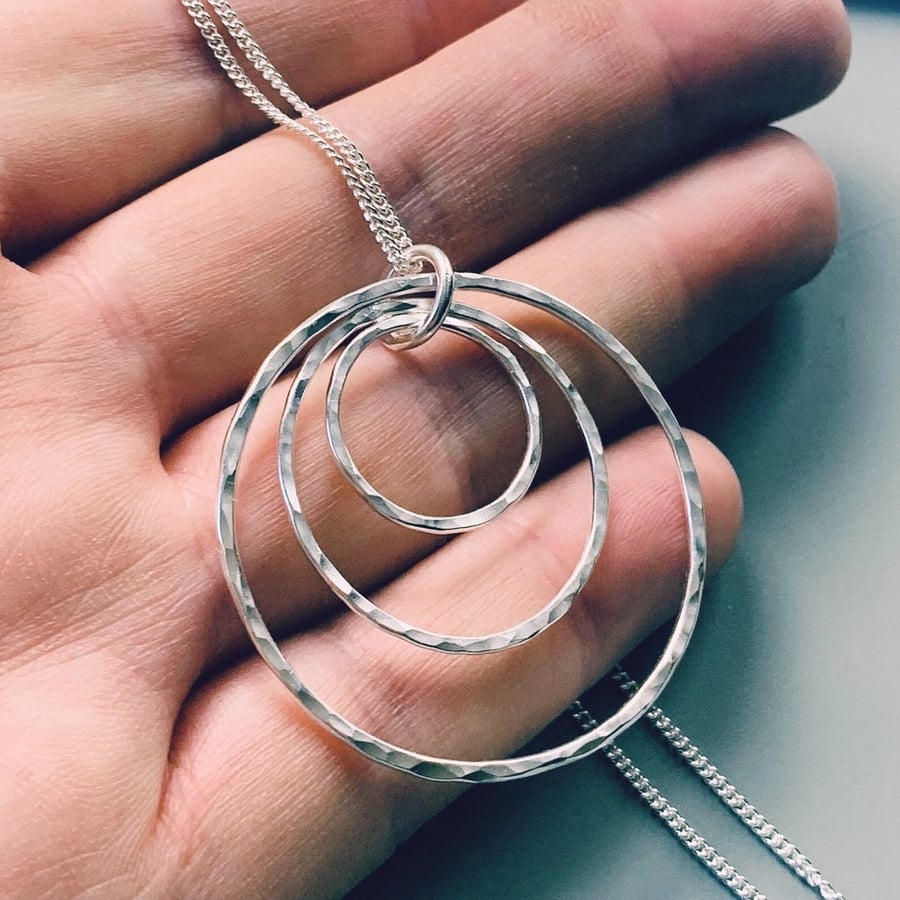  Sterling Silver Trinity Hoop pendant, Handmade Urban Design Jewellery