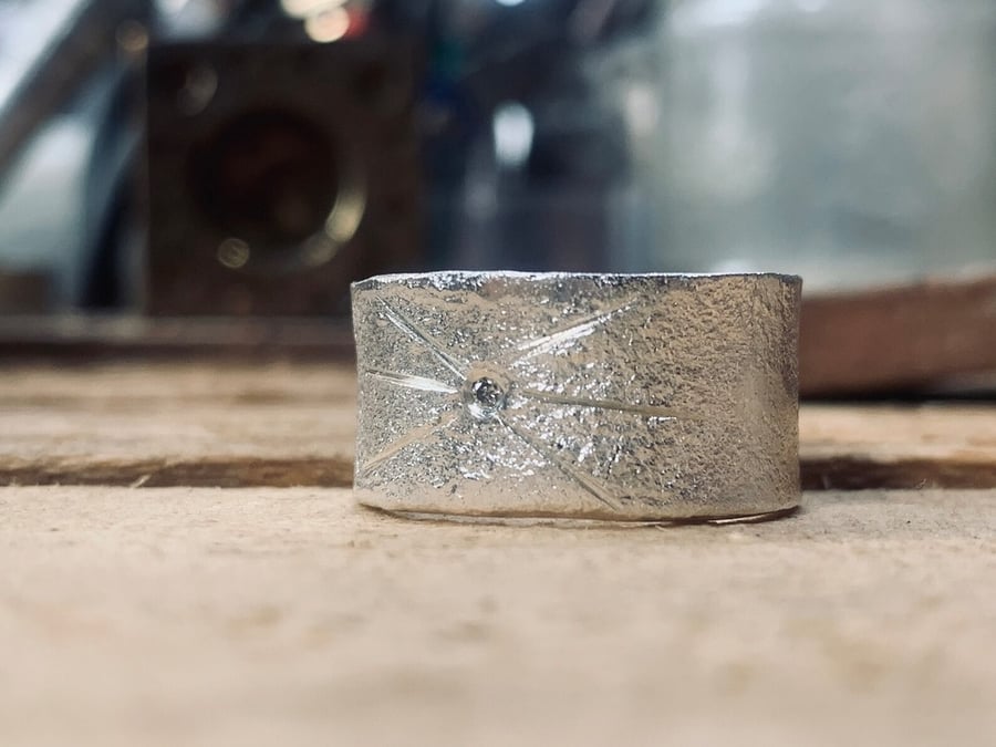  Diamond Sterling Silver Ring, Handmade Urban Jewellery UNISEX