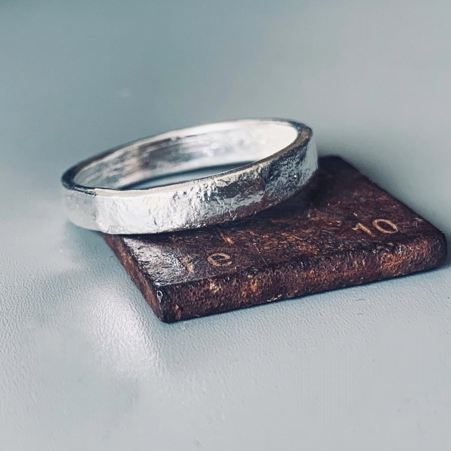 HANDMADE Recycled Sterling Silver heat fire textured ring
