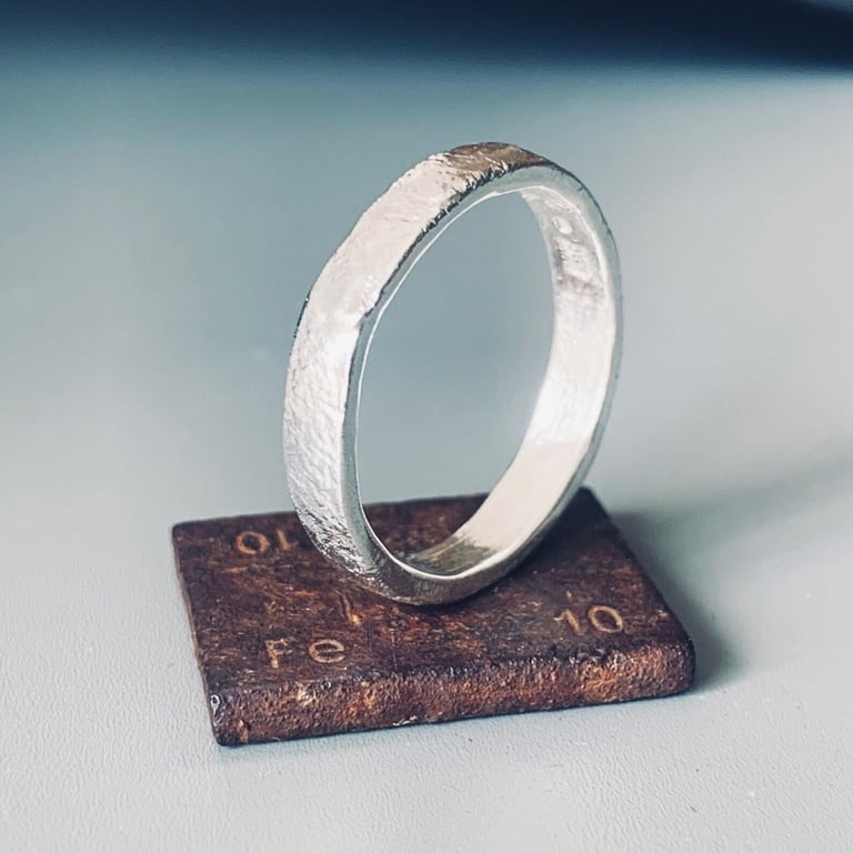 HANDMADE Recycled Sterling Silver heat fire textured ring