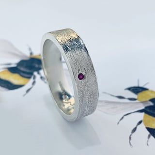 Recycled Sterling Silver Heat Textured Ruby Ring