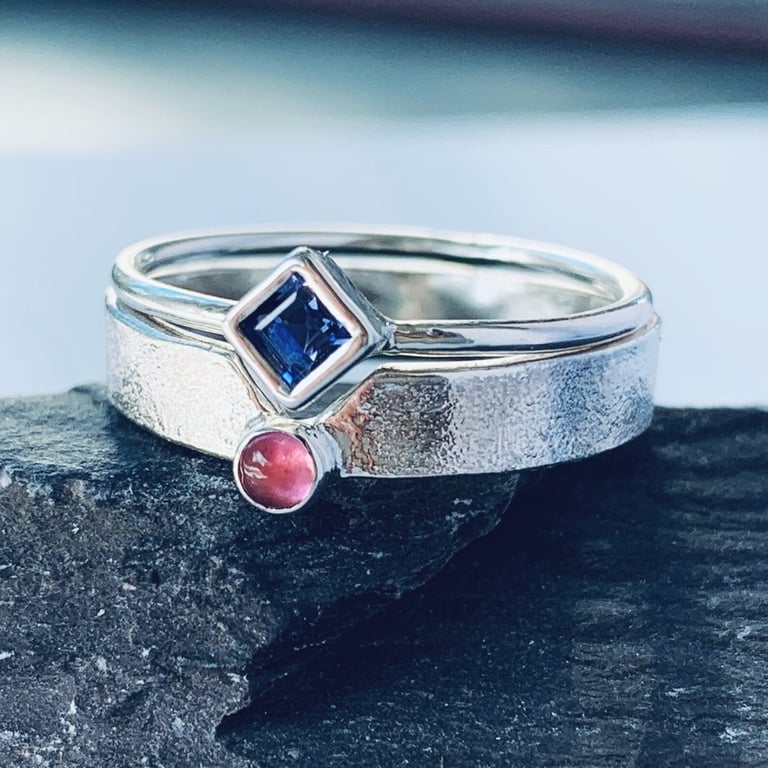 Sterling Silver Iolite and Tourmaline Rings