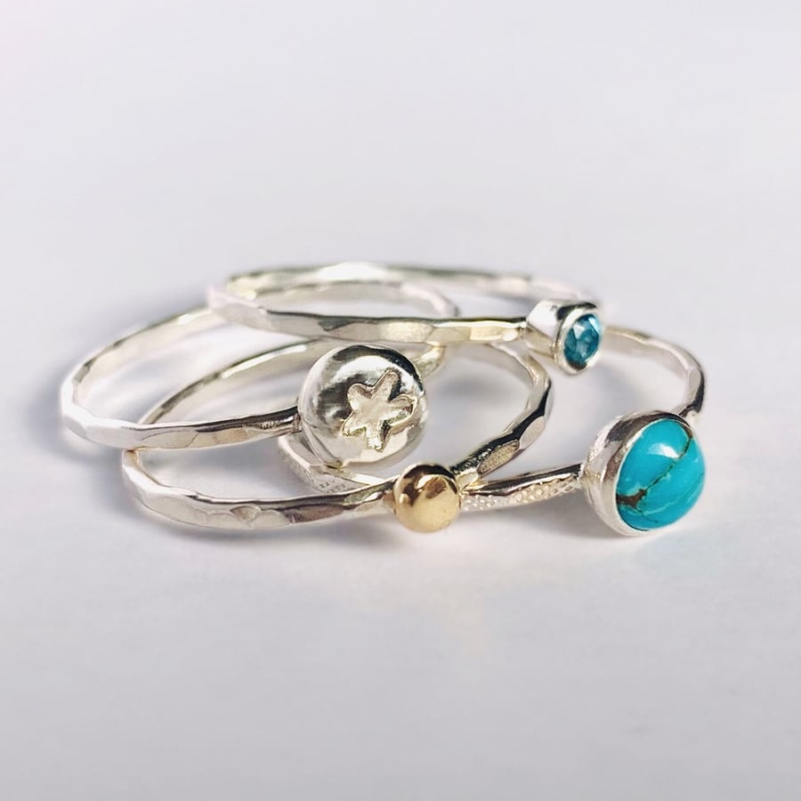 Recycled HANDMADE Sterling Silver stacking rings Handmade Hammered Silver Ring