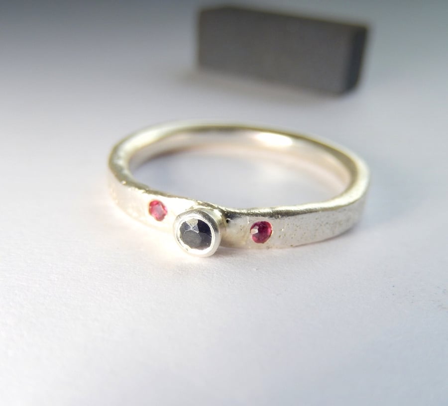 Sterling Silver NATURAL RUBY & SAPPHIRE ring, Handmade Urban Jewellery Design