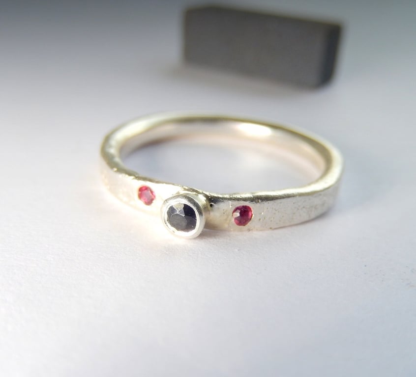 Sterling Silver NATURAL RUBY & SAPPHIRE ring, Handmade Urban Jewellery Design