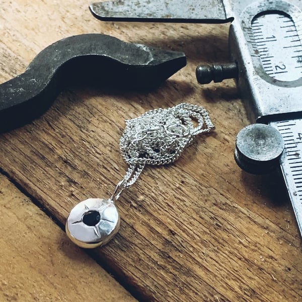 STERLING SILVER Black Sapphire star nugget pendant, Handmade Urban Jewellery