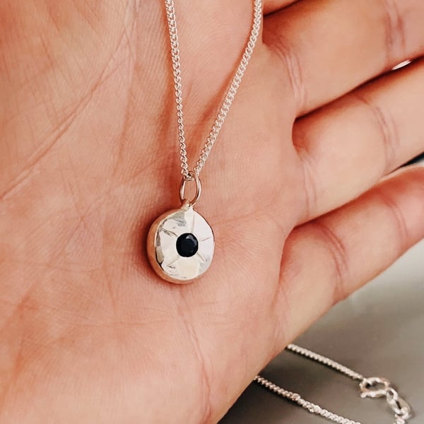 STERLING SILVER Black Sapphire star nugget pendant, Handmade Urban Jewellery