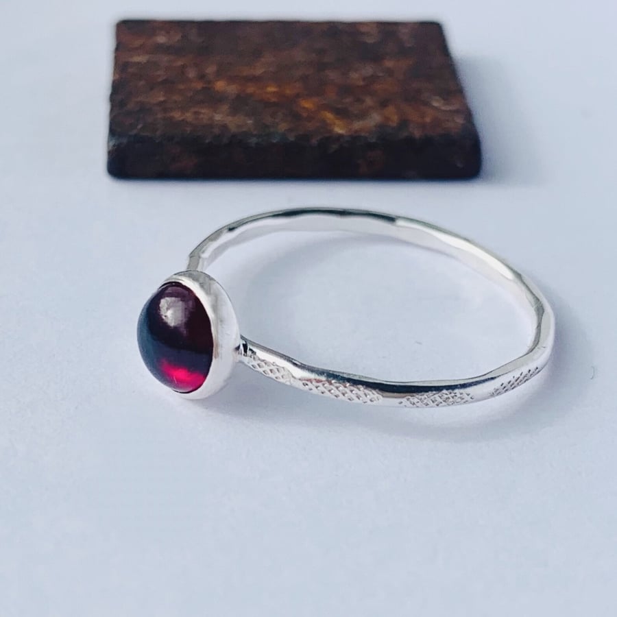 Exclusive Folksy Price Recycled HANDMADE Sterling Silver Garnet Skinny Ring