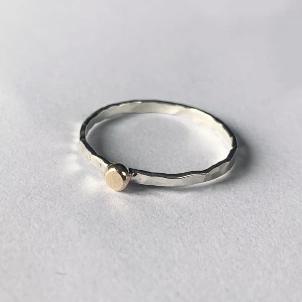 Recycled Sterling Silver Gold Dot Skinny ring
