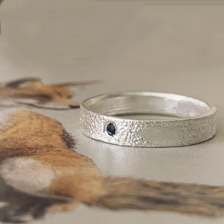 HANDMADE Recycled Sterling Silver Black Diamond Ring 