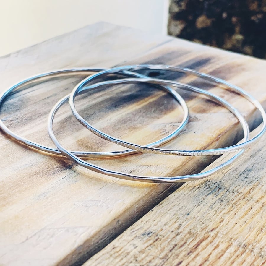 Recycled Sterling Silver Textured Bangles