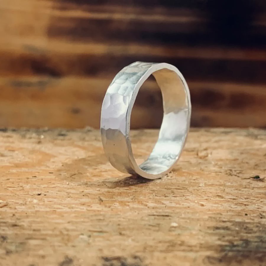 Recycled Sterling Silver Hammered Textured Ring