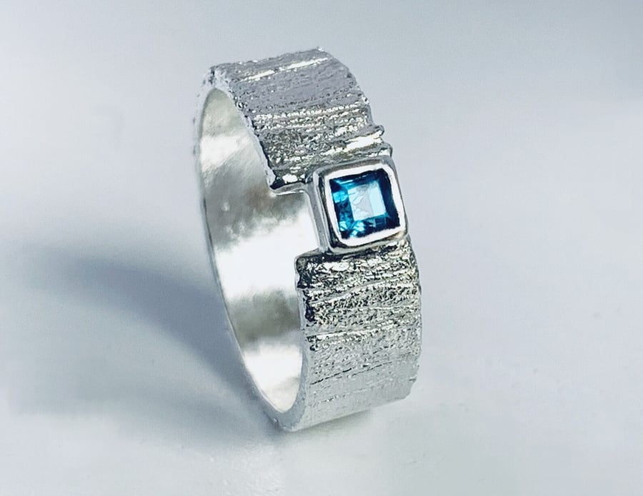 STERLING SILVER London Blue Topaz Ring, Handmade Urban Jewellery