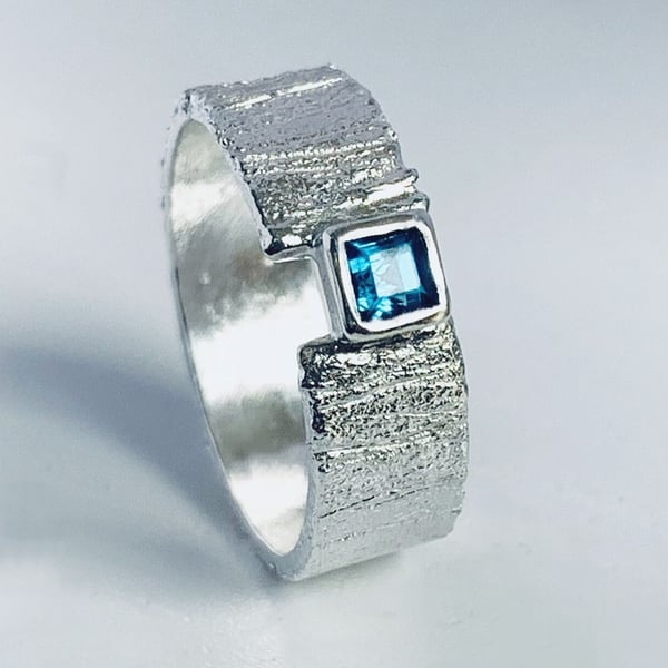 STERLING SILVER London Blue Topaz Ring, Handmade Urban Jewellery