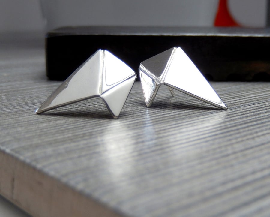 Sterling Silver Triangle Stud earrings, Handmade Urban Design Jewellery