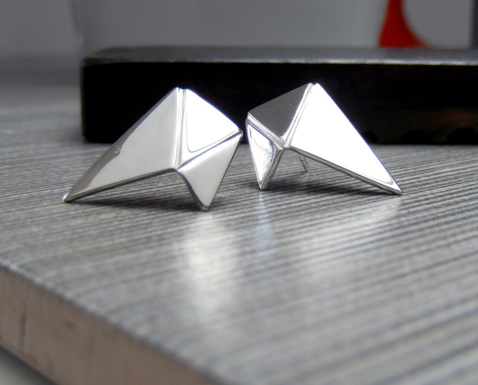 Sterling Silver Triangle Stud earrings, Handmade Urban Design Jewellery