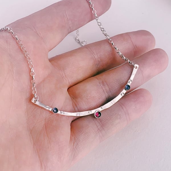 ARC Necklace Recycled Handmade Sterling Silver Garnet Iolite Necklace