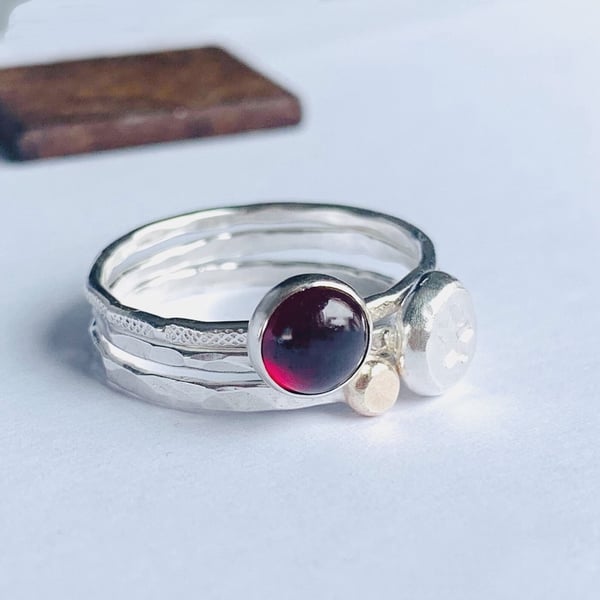 Sterling Silver and Gold stacking rings, Handmade Urban Design Jewellery