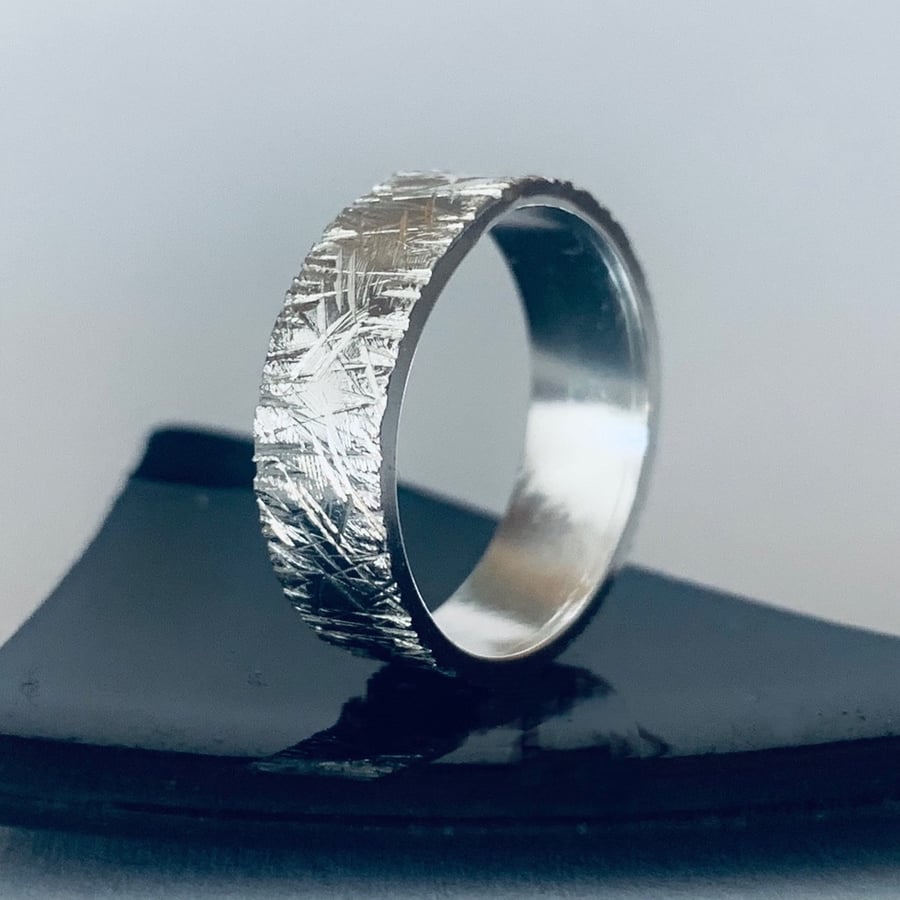 Recycled Sterling Silver Scratch textured ring