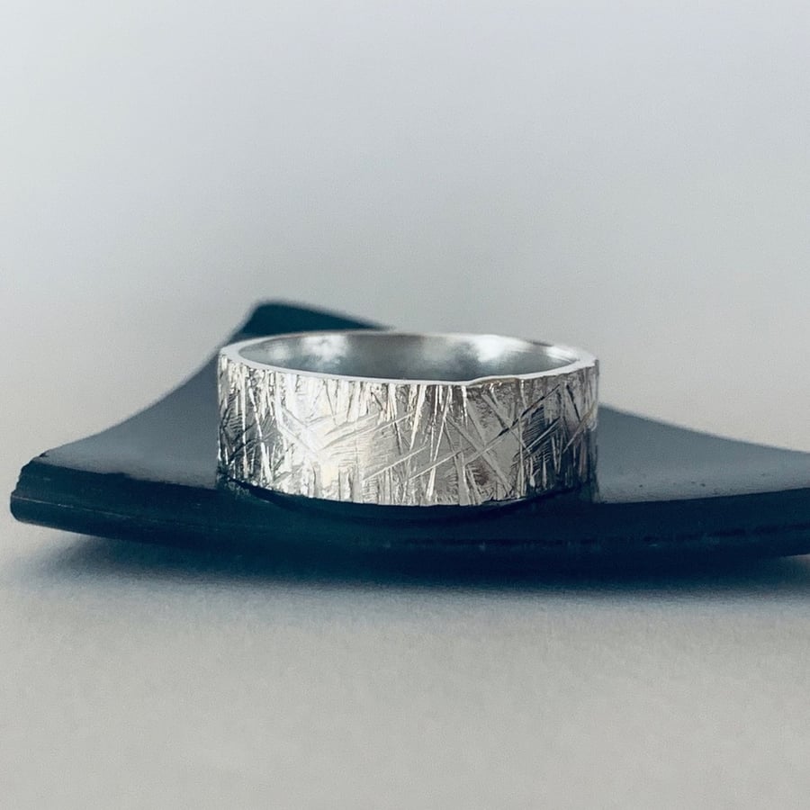Recycled Sterling Silver Handmade Scratch Textured Band