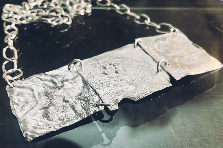 Recycled Sterling Silver Brutalist Necklace, Handmade Urban Design Jewellery