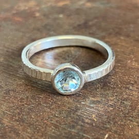 Recycled Handmade Sterling Silver Topaz Textured Ring