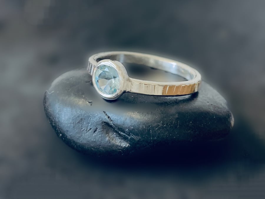 Recycled Handmade Sterling Silver Topaz Textured Ring