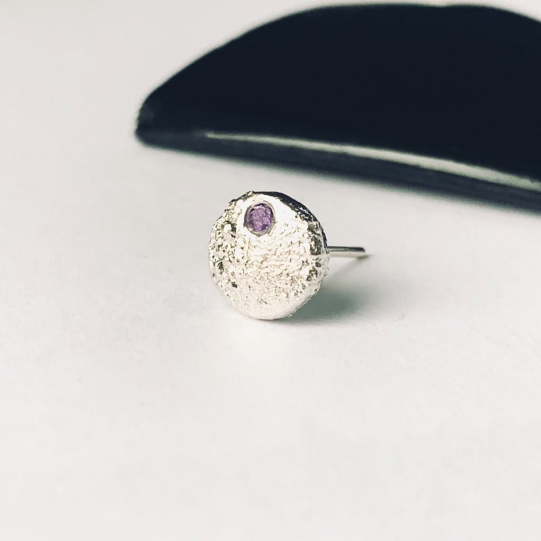 Sterling Silver  Natural Ruby Single Stud earring, Handmade MEN Jewellery