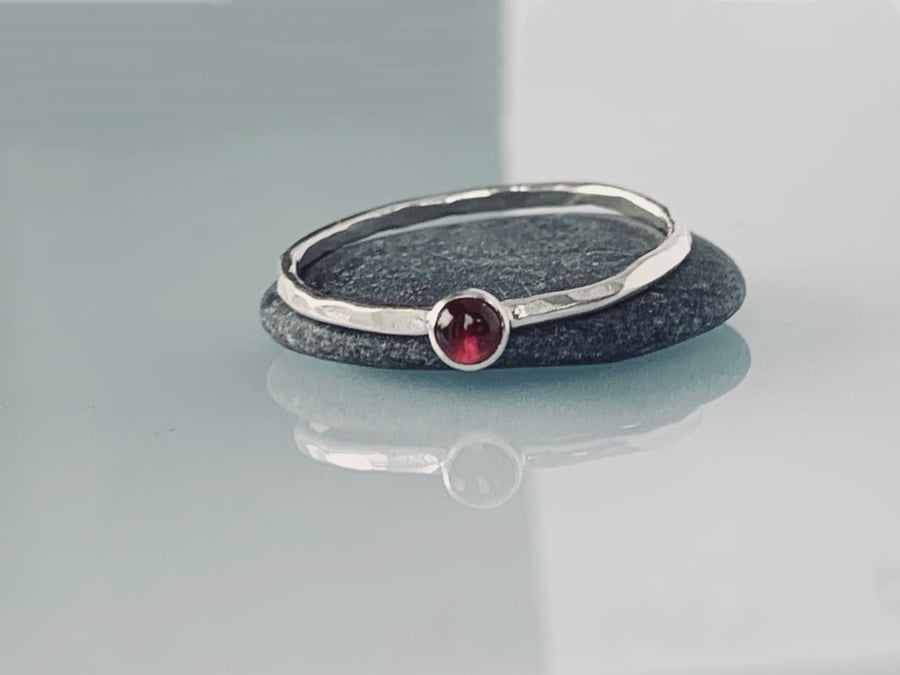 Sterling Silver Garnet Ring, Handmade urban Design Jewellery