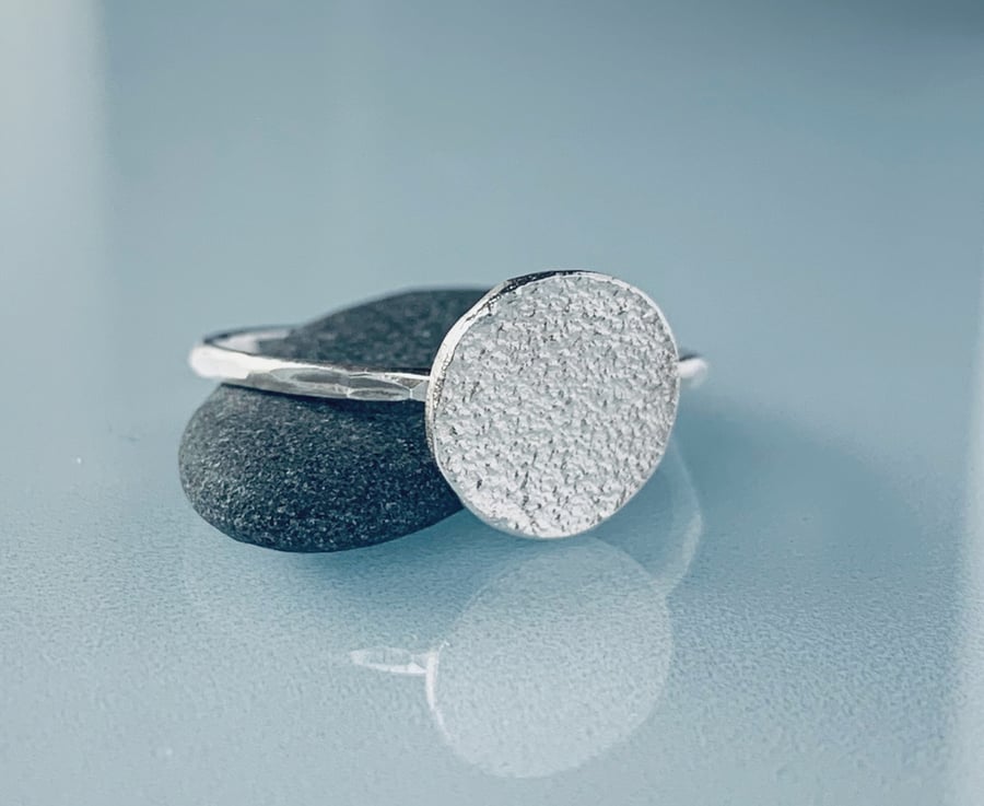 Recycled Sterling Silver Disc Skinny Textured Ring Stack