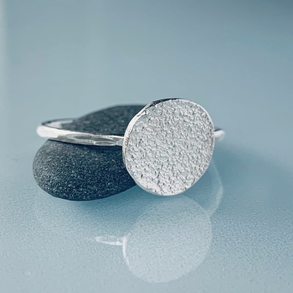 Recycled Sterling Silver Disc Skinny Textured Ring Stack