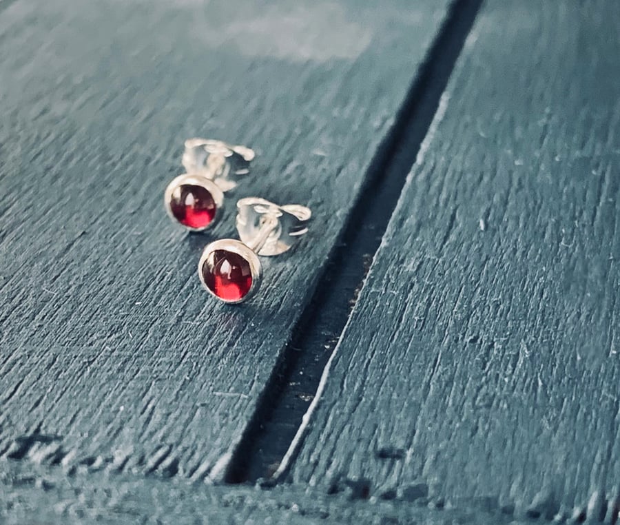 Sterling Silver Classic Gemstone stud earrings, silver garnet earrings