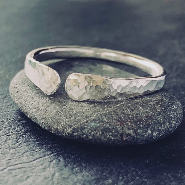 Recycled Handmade Sterling Silver Hammered and Forged Open Ring
