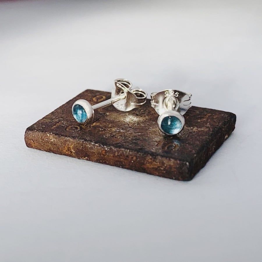 Sterling Silver HANDMADE Classic Gemstone stud earrings, silver topaz earrings