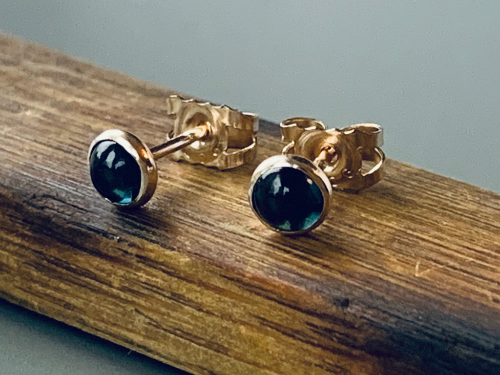 GOLD Recycled solid 9 carat Gold topaz stud earrings, Handmade Urban Jewellery