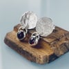 Silver earrings, garnet earrings